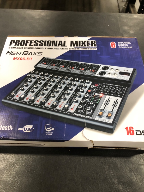 Photo 1 of NEW BAXS Professional Audio Mixer,6 Channel Audio Interface Sound Board Mixing Console System with Monitor,16 DSP DJ Bluetooth Mixer Reverb Effect +48V Phantom For Karaoke Studio Streaming Recording