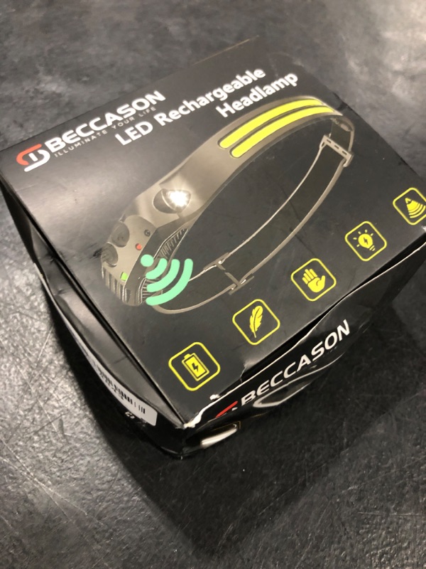 Photo 1 of Beccason LED Headlamp Rechargeable 2PCS - 230° COB Super Bright Head Lights for Forehead, Hard hat Light for Adults, USB C Headband Flashlight for Work, Hiking, Running, Camping Essentials Gear