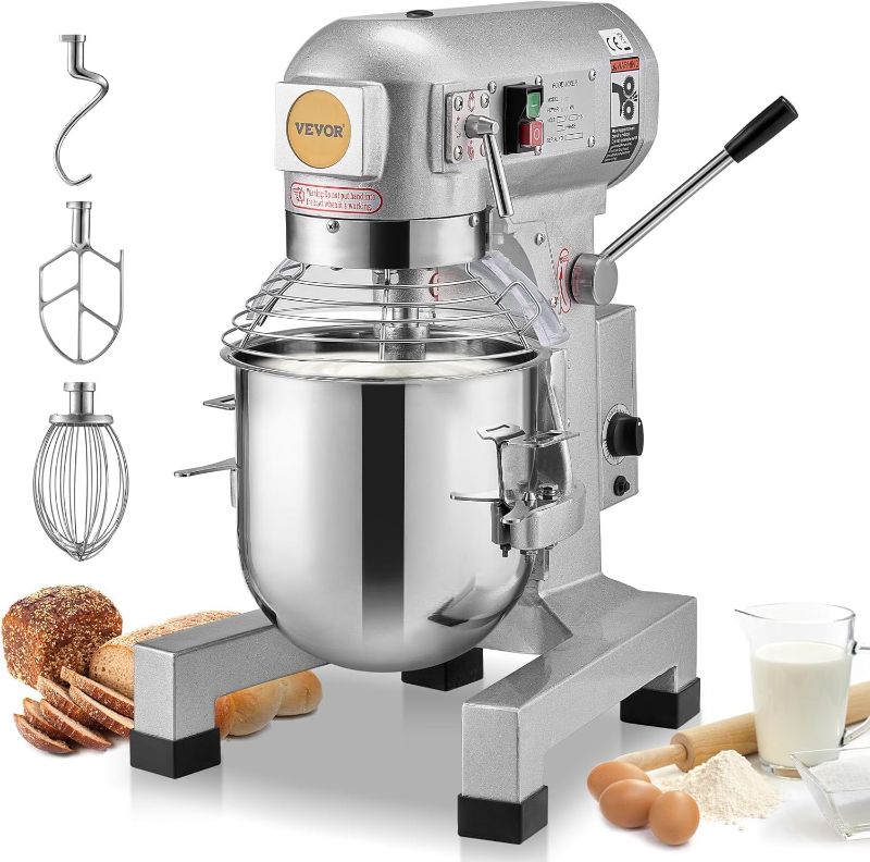 Photo 1 of VEVOR Commercial Food Mixer 20Qt, Commercial Mixer with 3 Adjustable Speeds, 1100W Dough Mixer,Commercial Stand Mixer with Stainless Steel Bowl