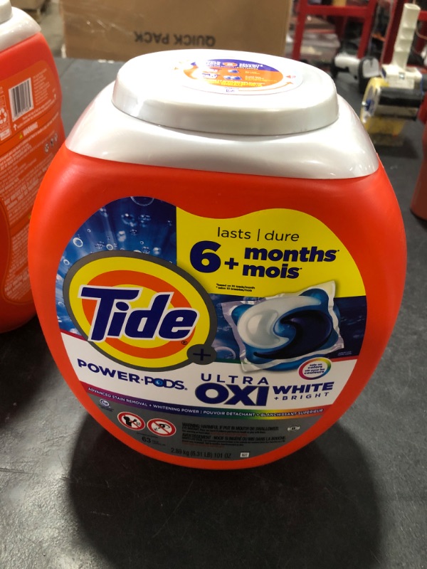 Photo 1 of Tide Power PODS Plus Ultra OXI White and Bright Laundry Detergent, Advanced Stain Removal and Whitening Power, 63 Count