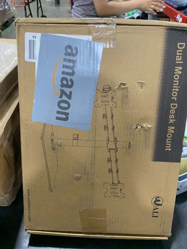 Photo 1 of WALI Free Standing Dual Monitor Stand, Height Adjustable Monitor Mount with Glass Base, Fits LCD LED Flat Curved Screen up to 27 inch, 22lbs, with Grommet Base (GMF002)