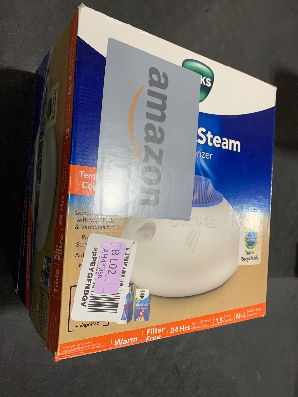 Photo 1 of Vicks Warm Steam Vaporizer, Small to Medium Rooms, 1.5 Gallon Tank – Warm Mist Humidifier for Baby and Kids Rooms with Night Light, Works with Vicks VapoPads and VapoSteam