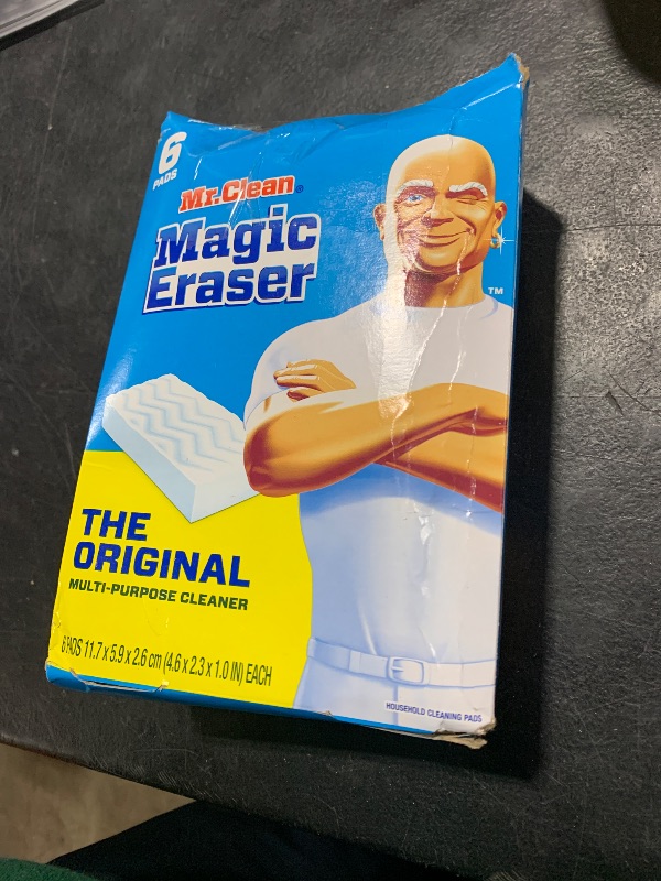 Photo 1 of Mr. Clean Magic Eraser Original Cleaning Pads, Multi Purpose Cleaner, Bathroom Cleaning Supplies, All Purpose Cleaner, White, 6 Count
