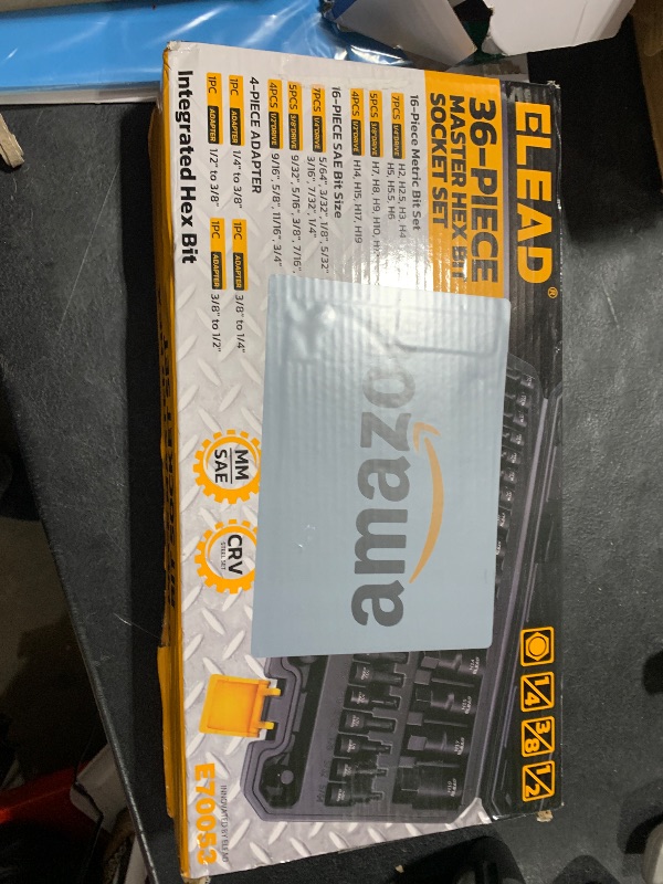 Photo 1 of 36-Piece One-Piece Hex Bit Socket Set includes Socket Adapter, 1/4", 3/8", 1/2", Cr-V Steel, SAE and Metric Set, Reinforced Storage Case, Automotive Mechanic Professional Master Tool Set