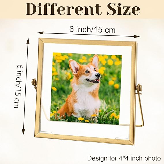 Photo 1 of  Gold Floating Frames Glass Photo Frames Vertical Vintage Metal Picture 4 x 4 Inch for Wedding Photo Picture Poster Desk Mounting Tabletop Display Office Decor