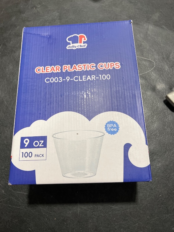 Photo 1 of JOLLY CHEF 9 oz Clear Disposable Plastic Cups, 100 Pack Clear Plastic Cups Tumblers, Heavy-duty Party Glasses, Disposable Cups for Thanksgiving, Halloween, Christmas Party