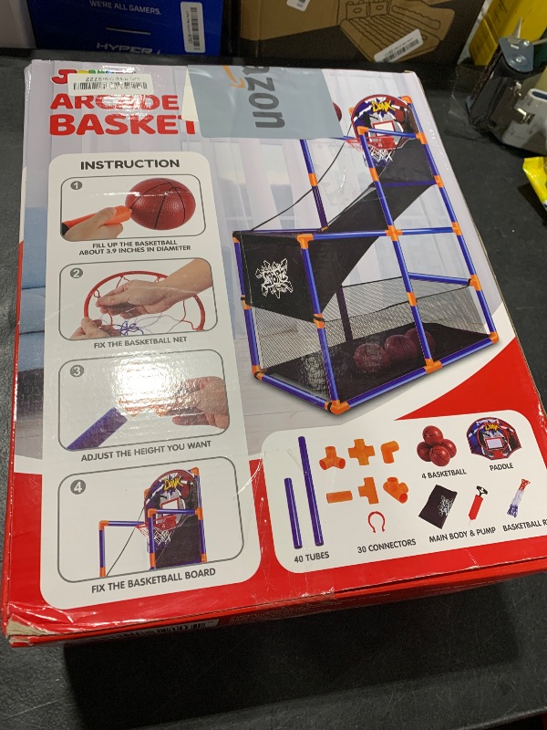 Photo 1 of JOYIN Arcade Basketball Game Set with 4 Balls and Hoop for Kids 3 to 12 Years Old Indoor Outdoor Sport Play - Easy Set Up - Air Pump Included - Ideal for Competition