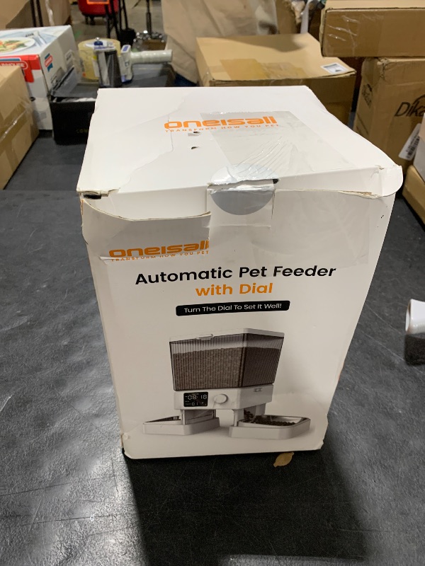 Photo 1 of oneisall Automatic Cat Feeder for 2 Cats, 20 Cups/5L Automatic Cat Food Dispenser for Small Pets Indoor, Timed Cat Feeder for Dry Food(White)