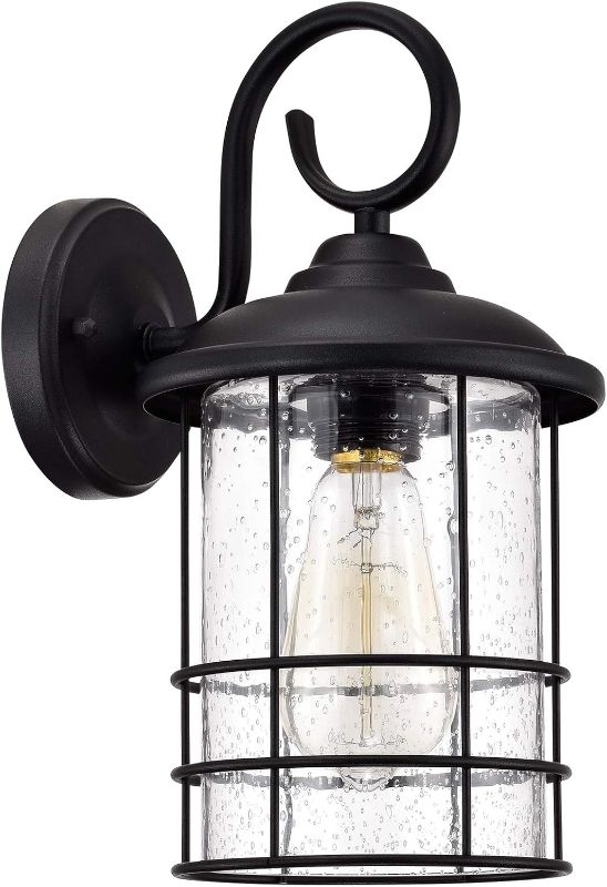 Photo 1 of MICSIU Textured Black Exterior Wall Sconce, 12 Inch Outdoor Light Fixture with Clear Seedy Glass, Waterproof Outside Lights for Porch, Entryway, Home, Patio,Garage,Doorway