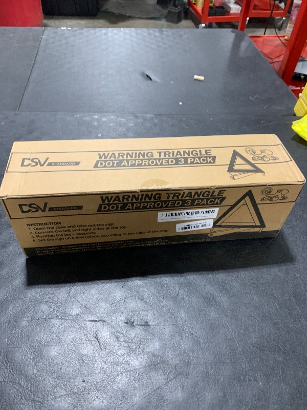Photo 1 of DSV Standard Warning Triangles, Safety Triangles DOT Approved, Plastic, 3 Pack, Reflective Triangles with Heavy Base, FMVSS 571.125 &Carrying Case Included
