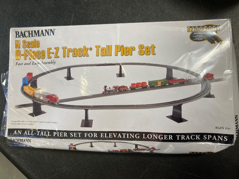 Photo 1 of Bachmann Trains - Snap-Fit E-Z TRACK 8 PC. E-Z TRACK TALL PIER SET - NICKEL SILVER Rail With Grey Roadbed - N Scale
