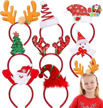 Photo 1 of 8 PCS Christmas Headbands Christmas Head Hat Toppers Christmas Costume Accessories for Kids Girls Boys Christmas Parties Xmas Holiday Party