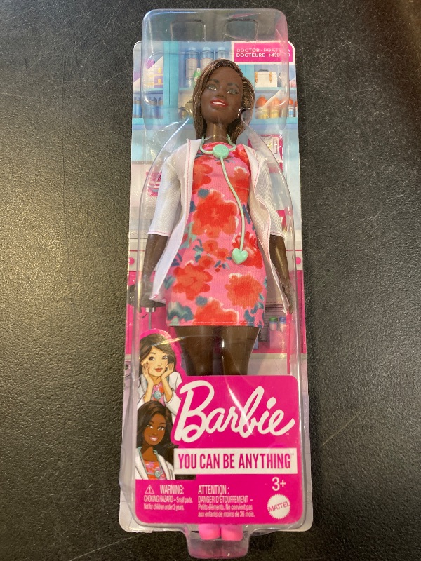 Photo 1 of Barbie Careers Fashion Doll & Accessory, Doctor with Curvy Body Type & Brunette Hair Wearing Coat & Flats with Stethoscope