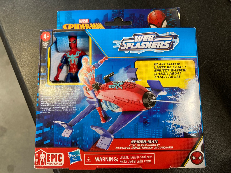Photo 1 of Marvel Epic Hero Series Web Splashers Spider-Man Hydro Jet Blast, 4-Inch Action Figure and Vehicle Playset, Super Hero Toys for Kids 4 and Up