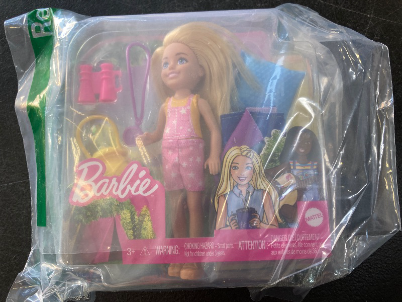 Photo 1 of Barbie It Takes Two Caping Playset with Blonde Chelsea Small Doll Owl, Sleeping Bag & Accessories