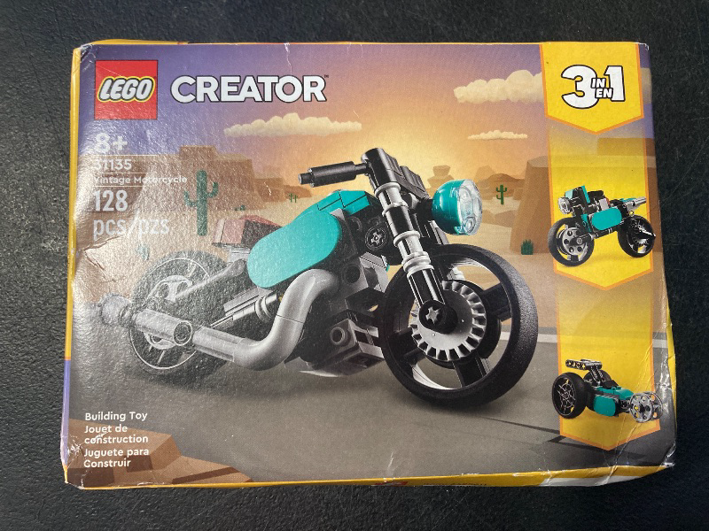 Photo 1 of LEGO Creator 3 in 1 Vintage Motorcycle Set, Transforms from Classic Motorcycle Toy to Street Bike to Dragster Car, Vehicle Building Toys,  Kids 8 Years Old and Up, 31135