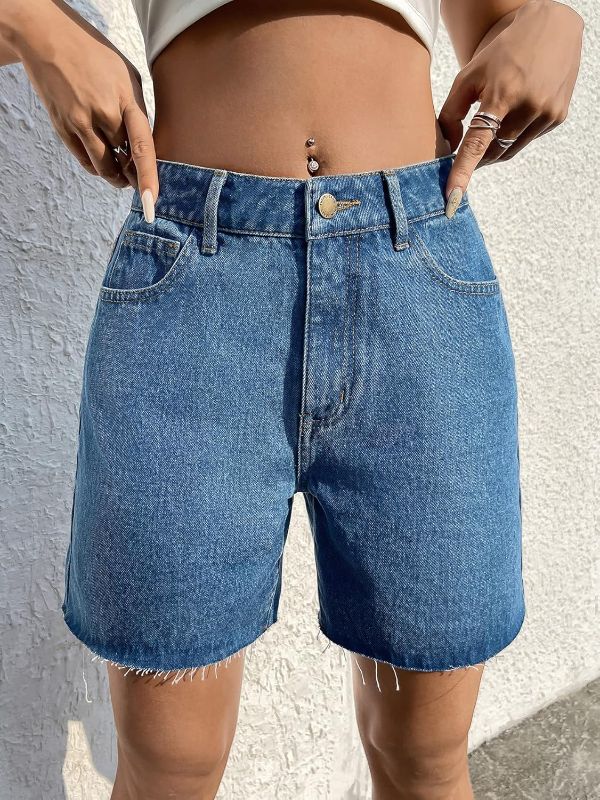 Photo 1 of Jean Shorts Womens Raw Hem Denim Shorts (Color : Medium Wash, Size : L)
