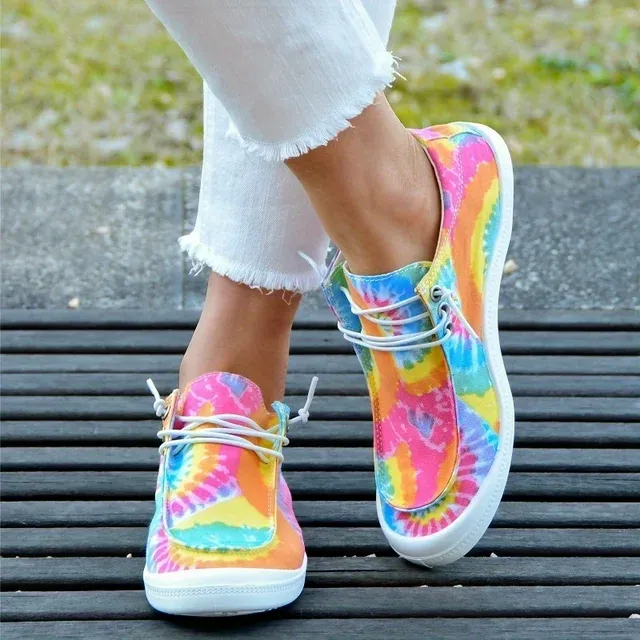 Photo 1 of FLTHDD Trendy Tie Dye Canvas Sneakers For Women - Comfortable Low Top Lace Up Shoes Gift Size 7