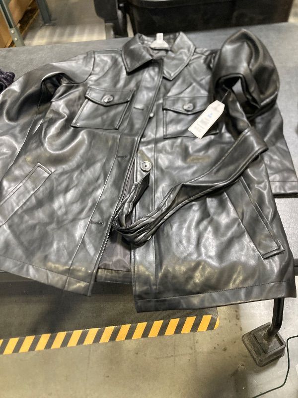 Photo 1 of Time and Tru Women's and Women's Plus Faux Leather Cropped Belted Trench, Size S