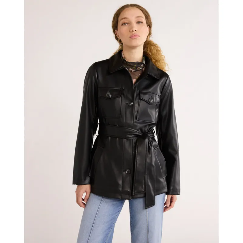 Photo 1 of Time and Tru Women's and Women's Plus Faux Leather Cropped Belted Trench, Size S