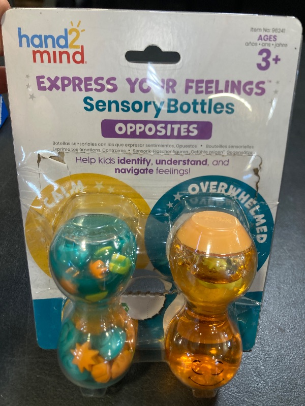 Photo 1 of hand2mind Express Your Feelings Sensory Bottles- Opposite Emotions, Toddler Sensory Toys, Quiet Fidget Toys, Play Therapy Toys, Calm Down Corner Supplies, Calming Corner, Social Emotional Learning
