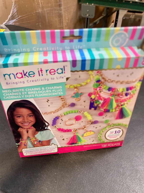 Photo 1 of Make It Real: Neo-Brite Chains & Charms Kit - Create 10 Unique Cord & Tassel Charm Bracelets, 195 Pieces, Includes Play Tray,DIY Playful Charm & Jewelry Kit, Tweens & Girls, Arts & Crafts, Ages 8+
