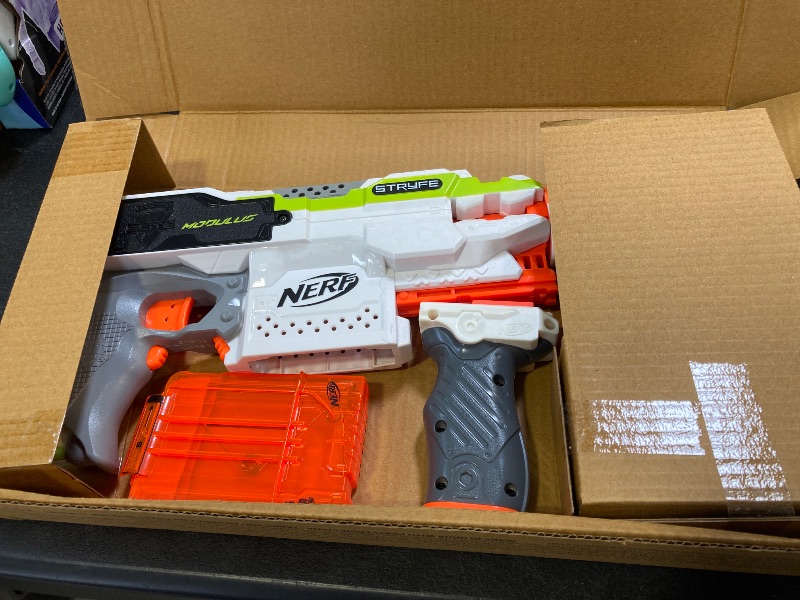 Photo 1 of Nerf Stryfe Modulus Motorized Toy Blaster with Drop Grip, Barrel Extension, 6-Dart Clip, 6 Official Darts for Kids, Teens, & Adults