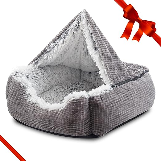 Photo 1 of Dog Beds for Small Dogs, Rectangle Cave Hooded Blanket Puppy Bed, Luxury Orthopedic Cat Beds for Indoor Cats, Warmth and Machine Washable (20 inches, Grey)