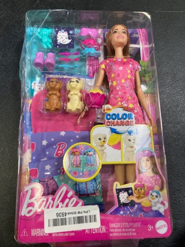 Photo 1 of Barbie Doll & Playset with 2 Toy Dog Figures & 10+ Accessories, Puppy Slumber Party with Color-Change Feature, Sleeping Bag, Eye Masks & More