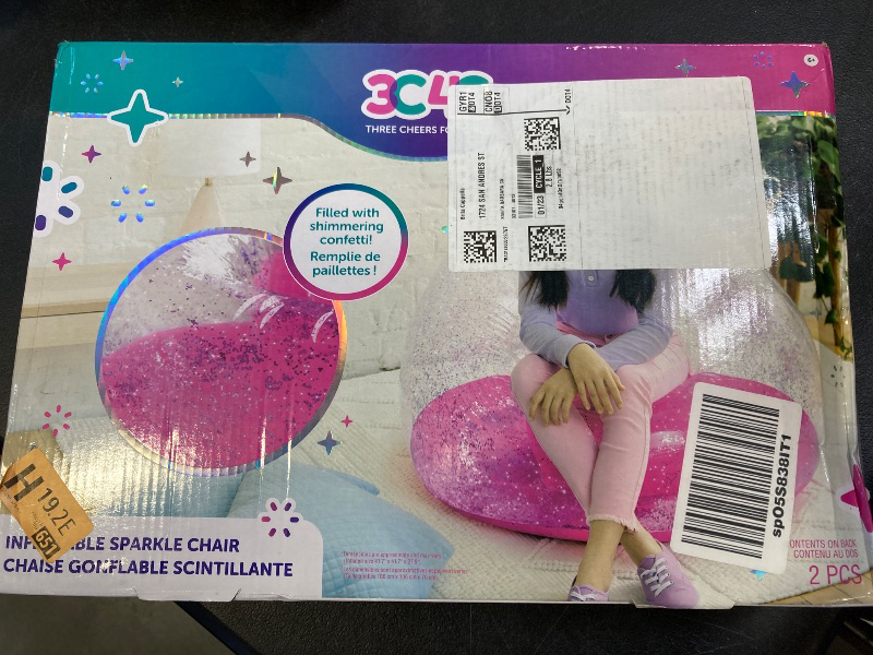 Photo 1 of 3C4G Pink Glitter Confetti Chairs - Inflatable Lounge Chair for Kids - Comfortable & Portable Blow Up Chair Perfect for Outdoors, Bedrooms, Game Room, Dorms & More! by Make It Real