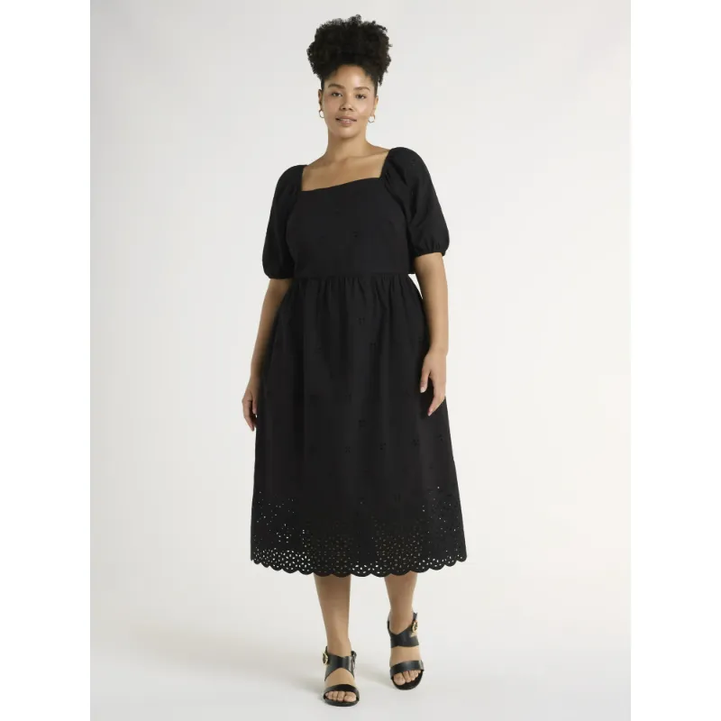 Photo 1 of Time and Tru Womens and Womens Plus Square Neck Eyelet Midi Dress, Size XL (16-18)
