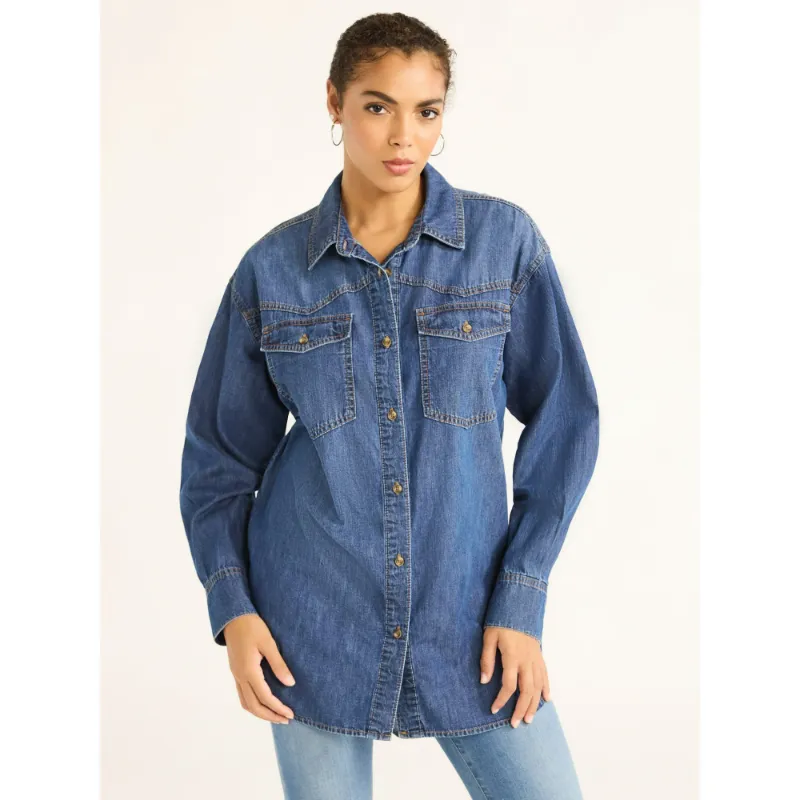 Photo 1 of Sofia Jeans Womens and Womens Plus Sofia Oversized Boyfriend Shirt with Long Sleeves, Size XL (16-18)