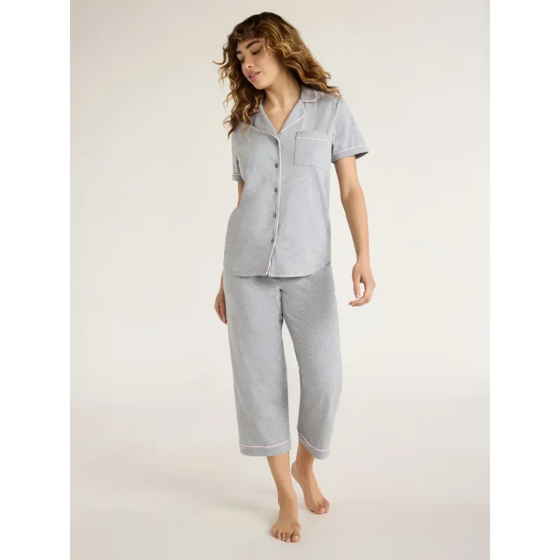 Photo 1 of Joyspun Womens Cotton Blend Notch Collar Top and Capri Pants Pajama Set, 2-Piece, Size S (4-6)