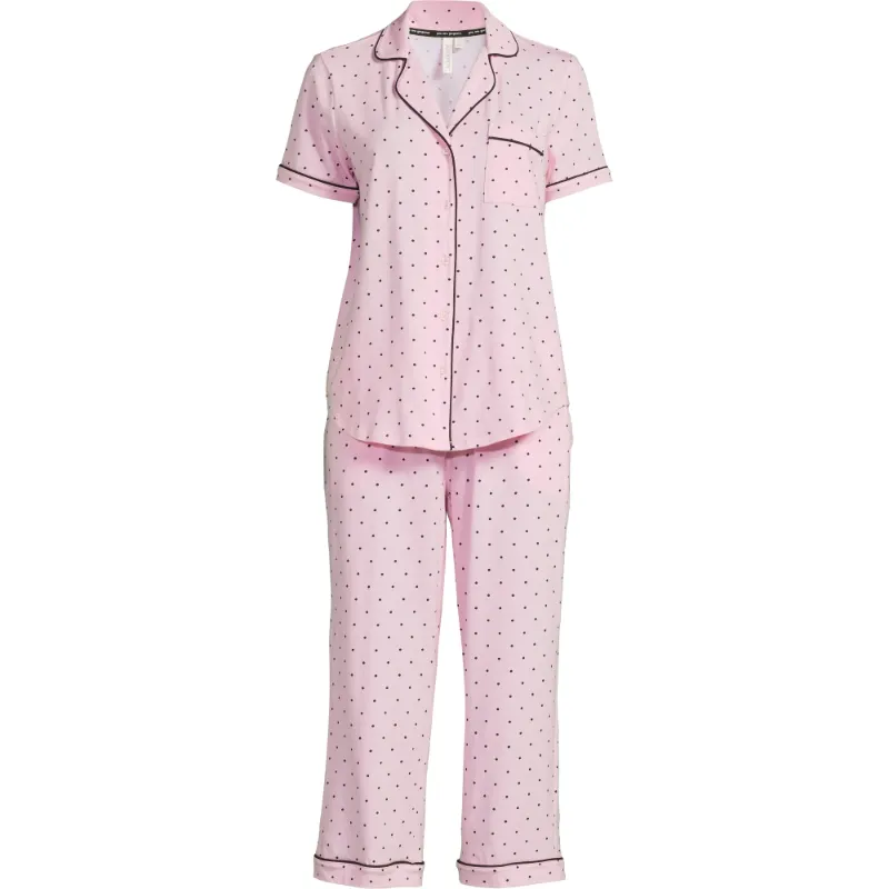 Photo 1 of Joyspun Women's Cotton Blend Notch Collar Top and Capri Pants Pajama Set, 2-Piece, Size S (4-6)