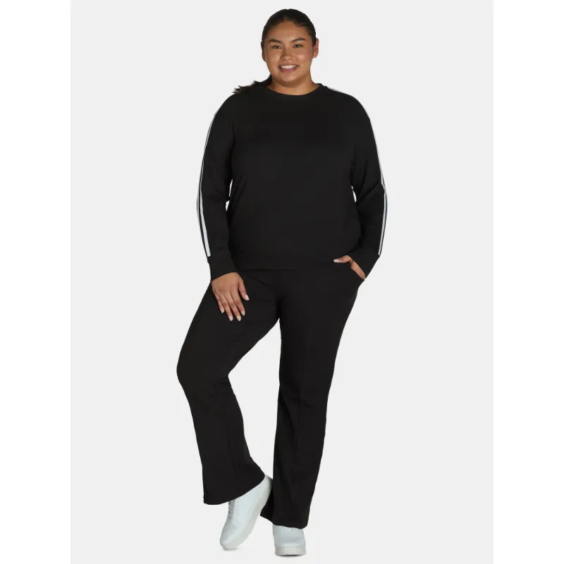 Photo 1 of Feathers Womens Plus Side Striped Sweatshirt and Flare Pants Set, 2-Piece, Size 3X