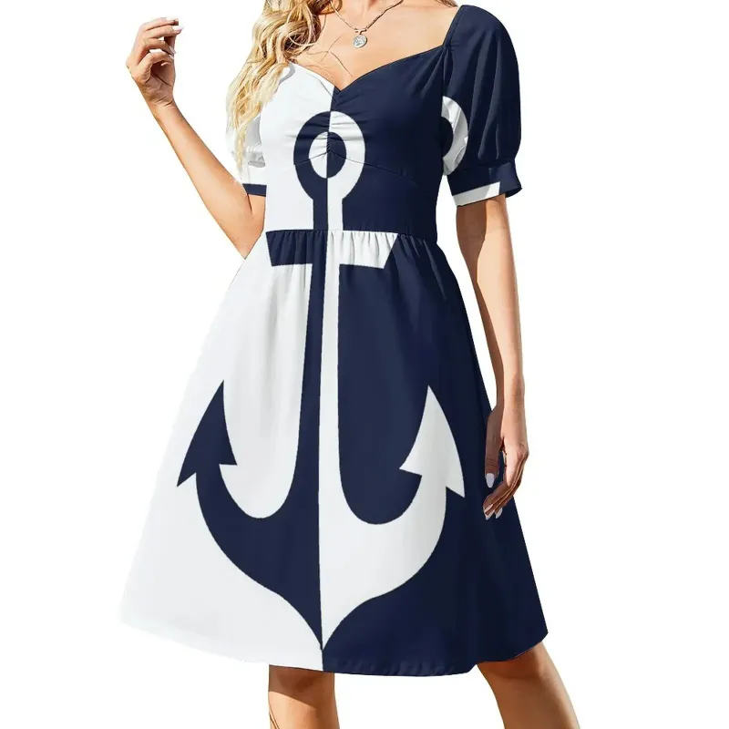 Photo 1 of Nautical white and navy blue anchor Dress long sleeve dresses festival outfit women - size M