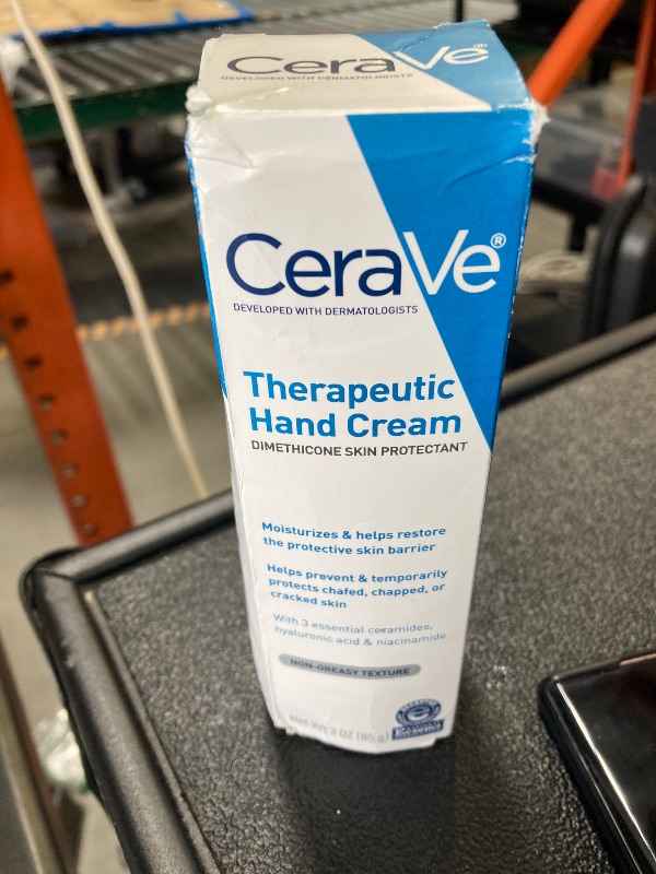 Photo 1 of CeraVe Therapeutic Hand Cream for Dry Cracked Hands With Hyaluronic Acid and Niacinamide, Fragrance Free 3 Ounce