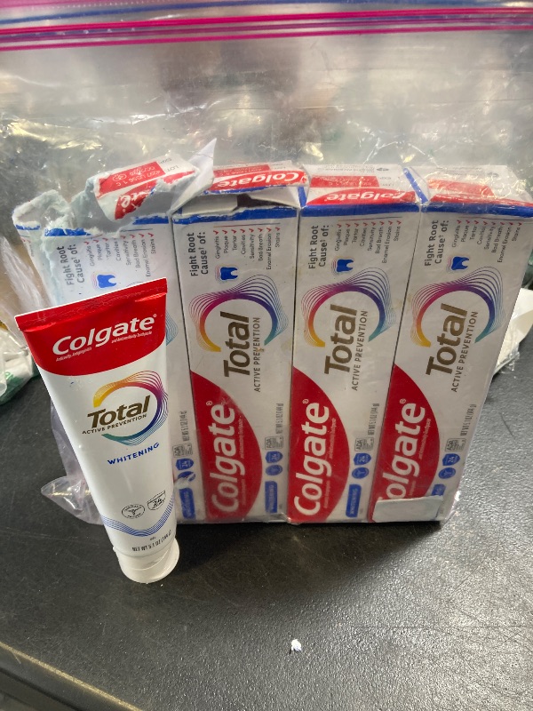 Photo 1 of Colgate Total Whitening Toothpaste Gel, 10 Benefits, No Trade-Offs, Freshens Breath, Whitens Teeth and Provides Sensitivity Relief, Mint Flavor, 4 Pack, 5.1 Oz Tubes