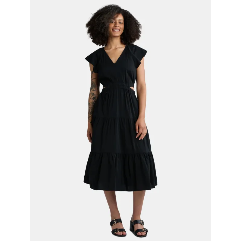 Photo 1 of Time and Tru Women's Cut Out Midi Dress with Flutter Sleeves, Size XL