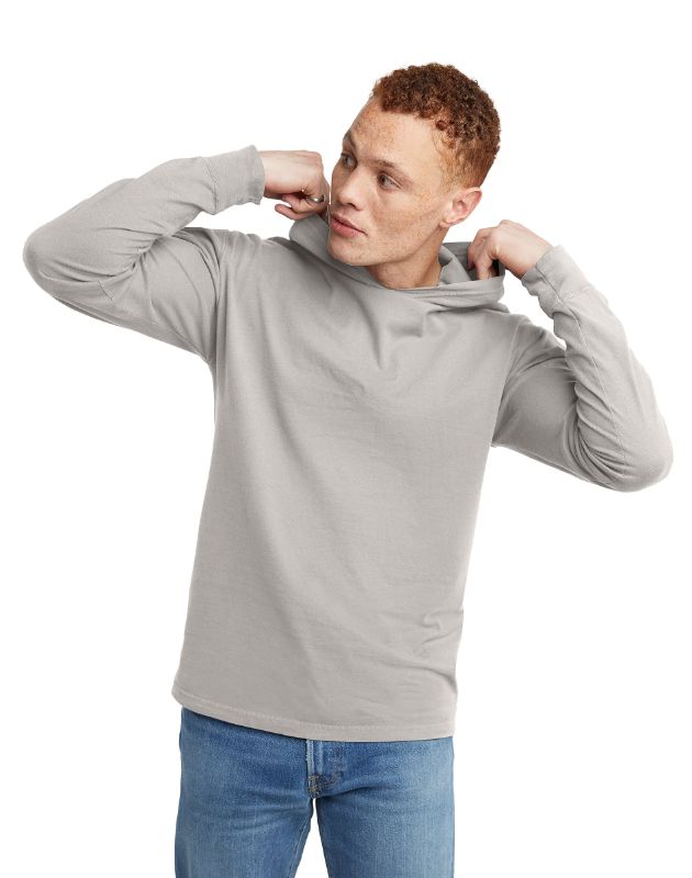 Photo 1 of Hanes Men S Garment Dyed Cotton T-Shirt Hoodie Concrete Grey L