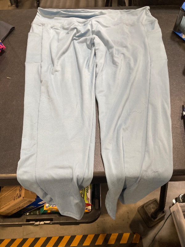 Photo 1 of Capri Pants for Women High Waist Workout Yoga Pants with Pockets Tummy Control Leggings Crop Straight Pants 77#Light Blue 3XL