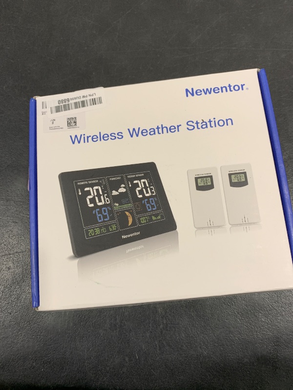 View 2 of Newentor Weather Station Wireless Indoor Outdoor Thermometer, Color Display Digital Weather Thermometer with Atomic Clock, Barometric Pressure, Forecast Station with Adjustable Backlight,Black,2Sensor