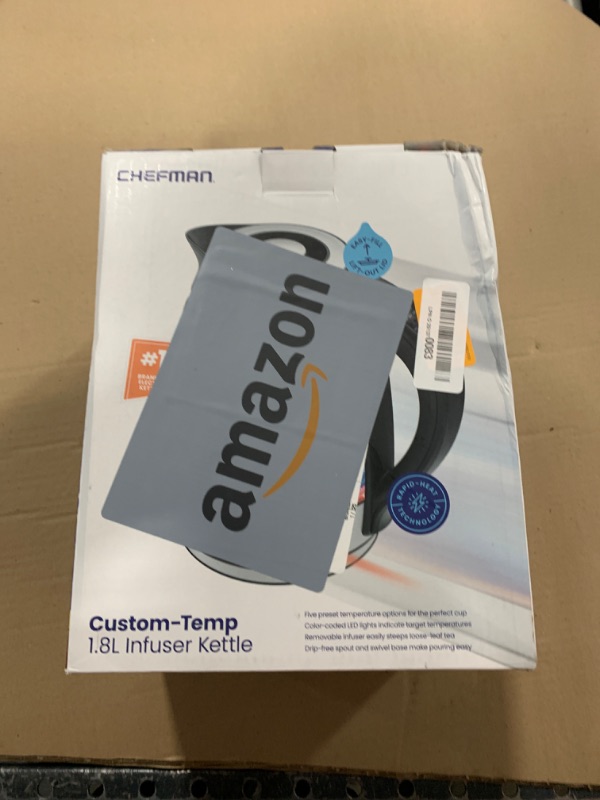 Photo 1 of Chefman Electric Kettle with Temperature Control, 5 Presets LED Indicator Lights, Removable Tea Infuser, Glass Tea Kettle & Hot Water Boiler, 360° Swivel Base, BPA Free, Stainless Steel, 1.8 Liters