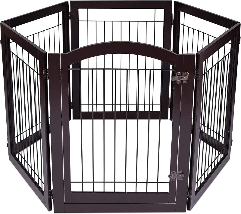 Photo 1 of BIRDROCK HOME Indoor Dog Pet Gate with Door - 6 Panel - 30 Inch Tall - Enclosure Kennel Pet Puppy Safety Fence Pen Playpen - Durable Wooden and Wire - Folding Z Shape Free Standing (Espresso)
- READ CLERK NOTES