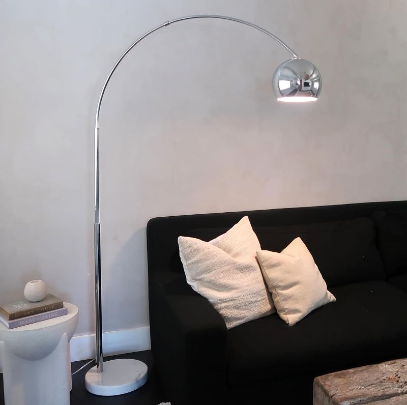 Photo 1 of Brightech Olivia Floor Lamp, Arc Lamp for Living Rooms, Standing Lamp with LED Light Bulbs for Bedroom Reading, Great Living Room Décor, Tall Lamp for Offices - Chrome
