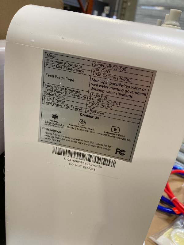 Photo 1 of SimPure Q3-600 Tankless Reverse Osmosis System, Under Sink Water Filter System 600 GPD, 7 Stage RO Water Filtration, House Water Filter System, NSF/ANSI 58 Certified, 2:1 Pure to Drain, Built-in Pump- READ CLERK NOTES!!
