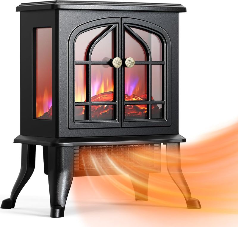 Photo 1 of Electric Fireplace Heater, Infrared Space Heater with 3s Fast Heating, 1500W 750W 2 Modes, 3D Flame Effect, Overheat Protection, Upgraded 3 Sides Wider View, Quiet Freestanding Stove