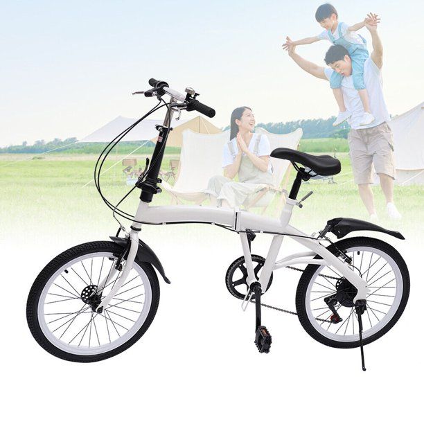 Photo 1 of Carbon Steel Folding Bike Double V-Brake City Cycling Bicycle,White