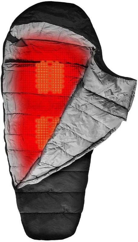 Photo 1 of ActionHeat Electric Heated Sleeping Bag for Adults – Portable Mummy Style 5V Battery Powered Heat Sleeping Bag for Camping or Outdoor Hiking Cold Weather Black
