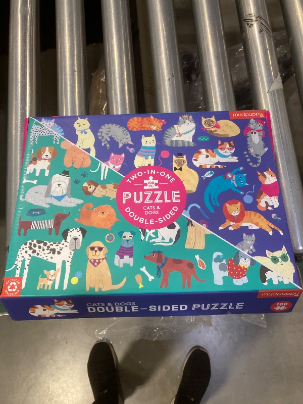 Photo 1 of Mudpuppy Cats and Dogs Double-Sided Puzzle, 100 Pieces, 22”x16.5” – Perfect Family Puzzle for Ages 6+ - Colorful Illustrations of Dogs on One Side and Cats on the Other – Two Fun Puzzles in One Box
